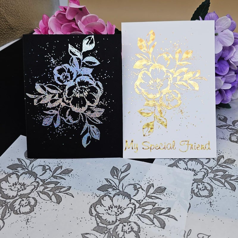 JBQUEEN 3pc My Special Friend&Flowers Stick&Shine Foil Transfer Sticker Paper for Handmade Card Making Scrapbooking and Album Journal Invitation Decoration Metallic Hot Foil Transfer Printing Adhesive Sheets - Image 1